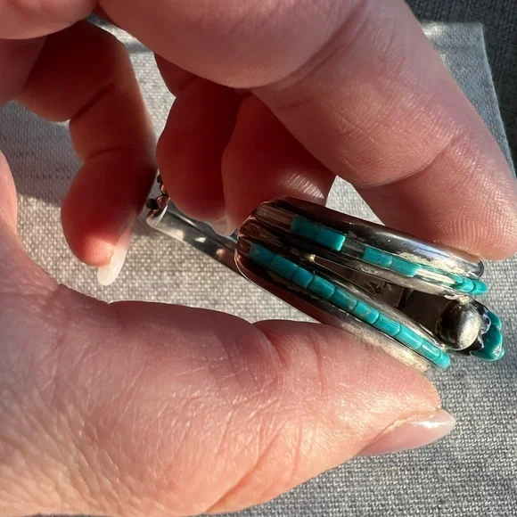 Large Native American Navajo Turquoise Sterling Silver Bangle
